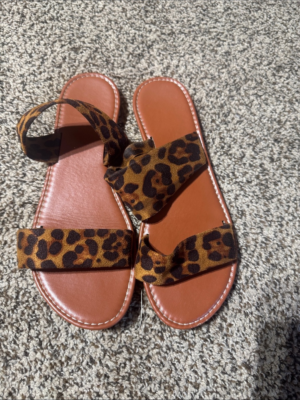 SHEIN Brown Leopard-Print Slide Sandals